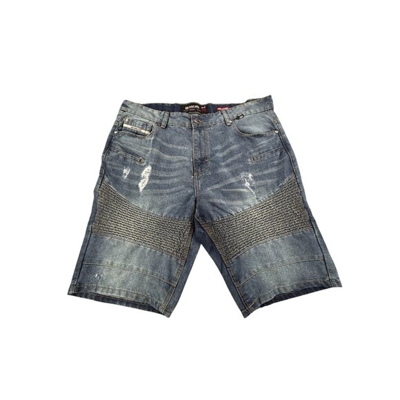 Ecko Unltd Relaxed Fit Denim Shorts Mens 40 Blue Distressed Moto Street - Picture 1 of 9